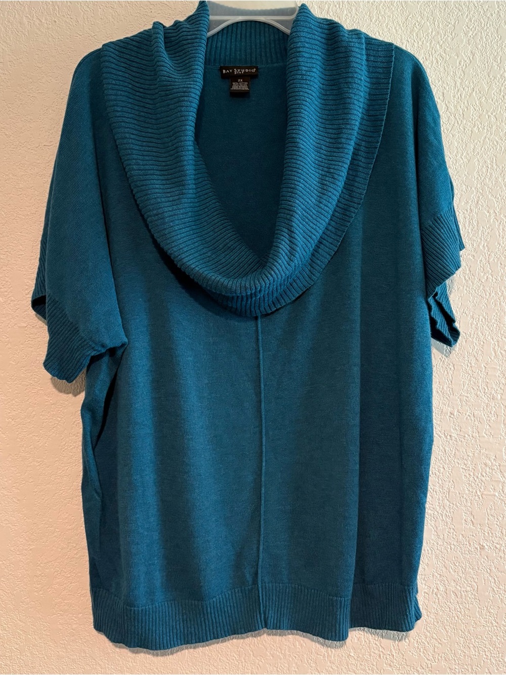 Bay Studio Teal Short-Sleeve Cowl Neck Sweater